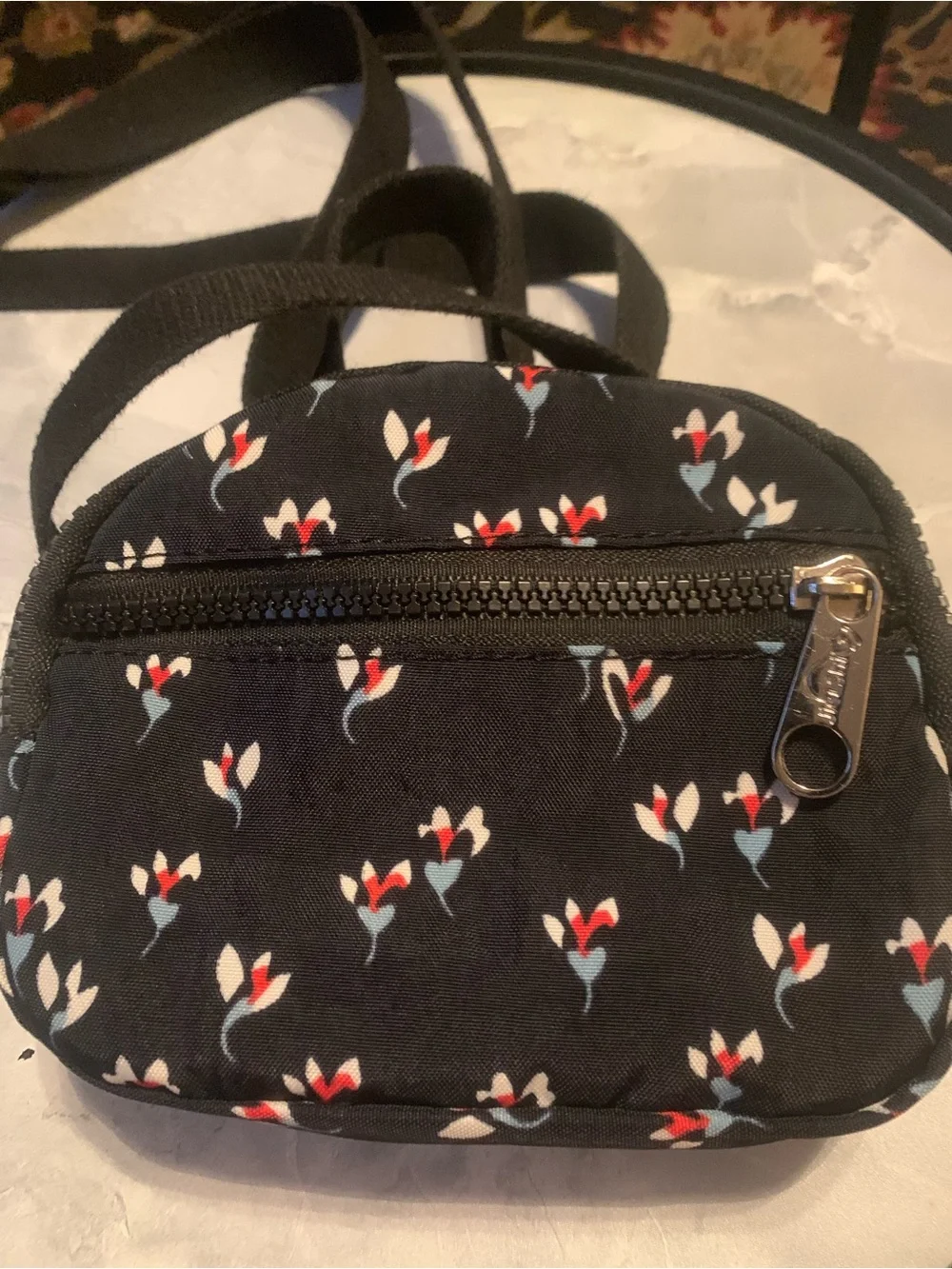 Jielshi Black Crossbody Bag with Red, White & Blue Floral Print